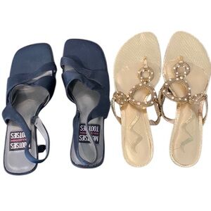 Lot of two size 7 1/2 women’s satin Mootsie Tootsies & pair of gold Nina sandals